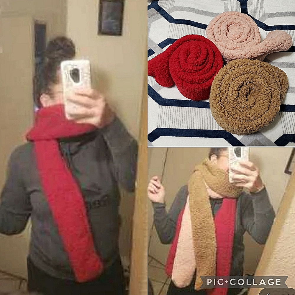 ❄ Lot of 3 Shein Solid Fuzzy Winter Snow Teddy Scarfs PINK RED BROWN OS